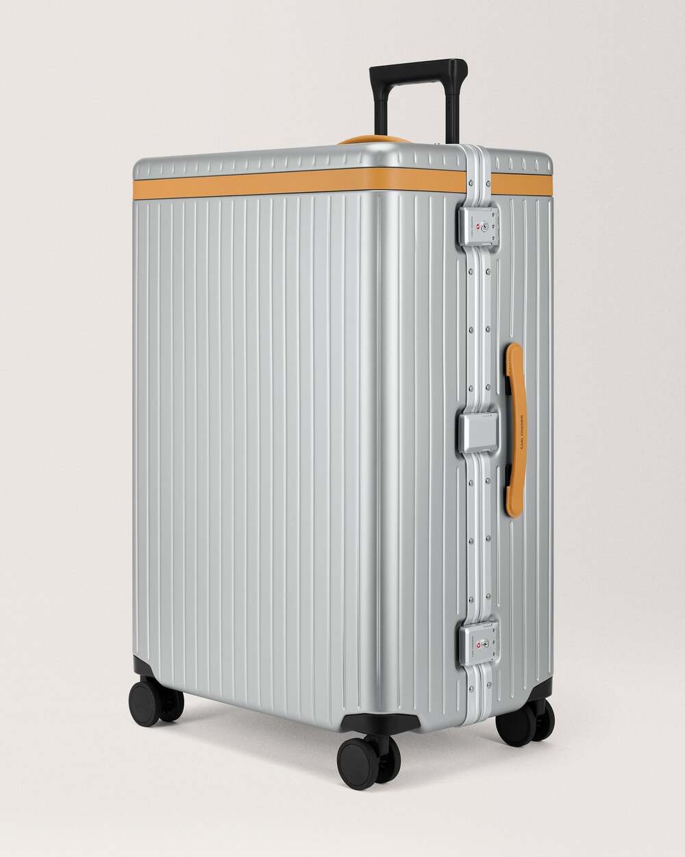 Carl Friedrik Large Check-In Hybrid Suitcase 125L Silver/Tan NEW Authentic